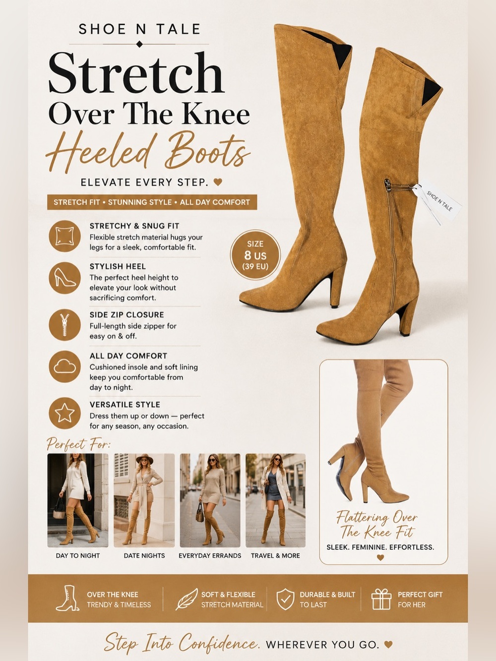 Shoe'N Tale•Women's Stretch Over The Knee Heeled Boots•NWT•8 US/39 EU